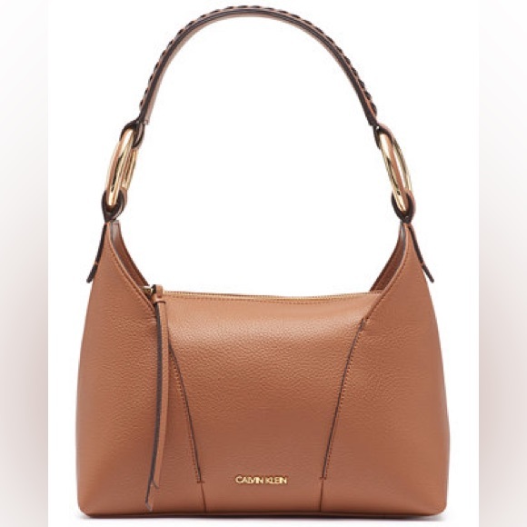 Calvin Klein Camel Tan Leather Hobo Bag Small Ivy Shoulder Handbag Purse - Picture 1 of 8